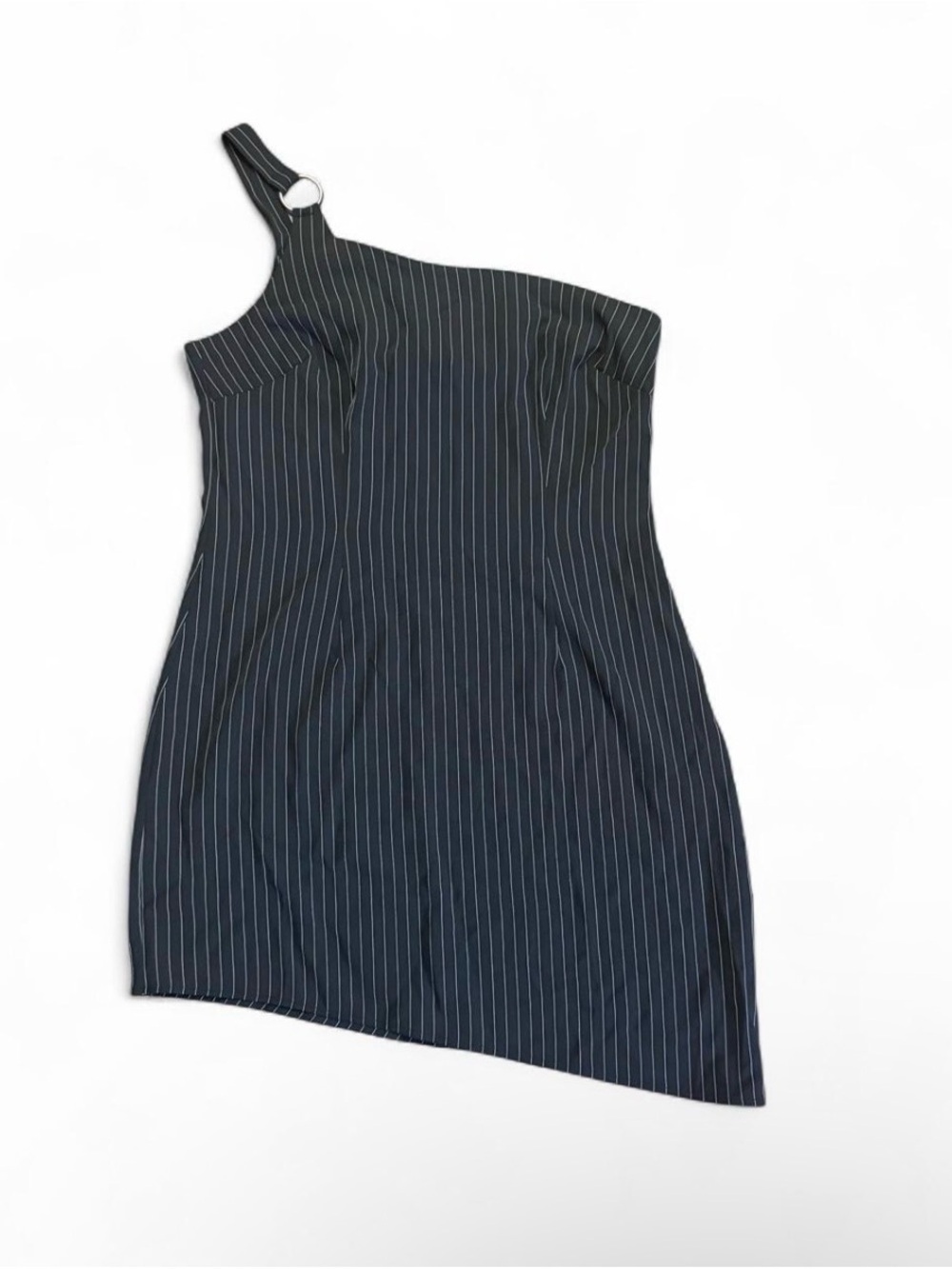 COLLUSION Black Pinstripe One Shoulder Mini Dress O-Ring size 10